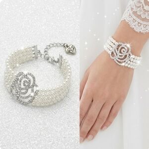 Silver plated crystal pearl rose bracelet